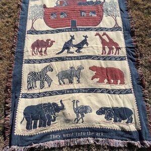 American Weaver's Noahs Ark Animal Throw Blanket Wall Tapestry Woven USA
